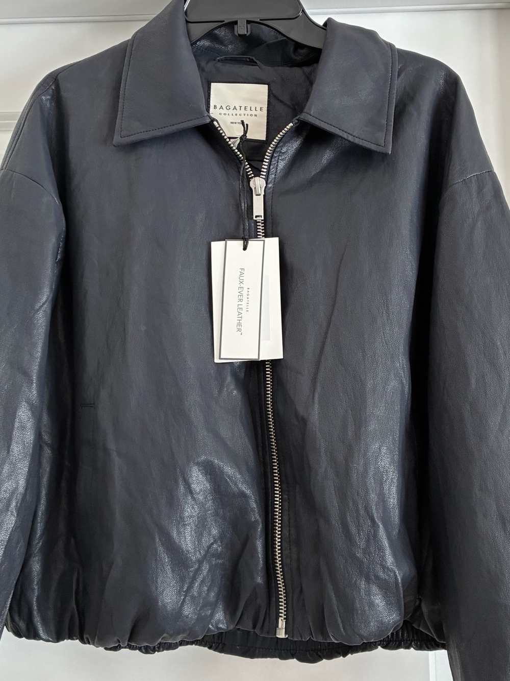 NWT Bagatelle Black Semi Cropped Faux Leather Zip Jacket Belle Sleeve
